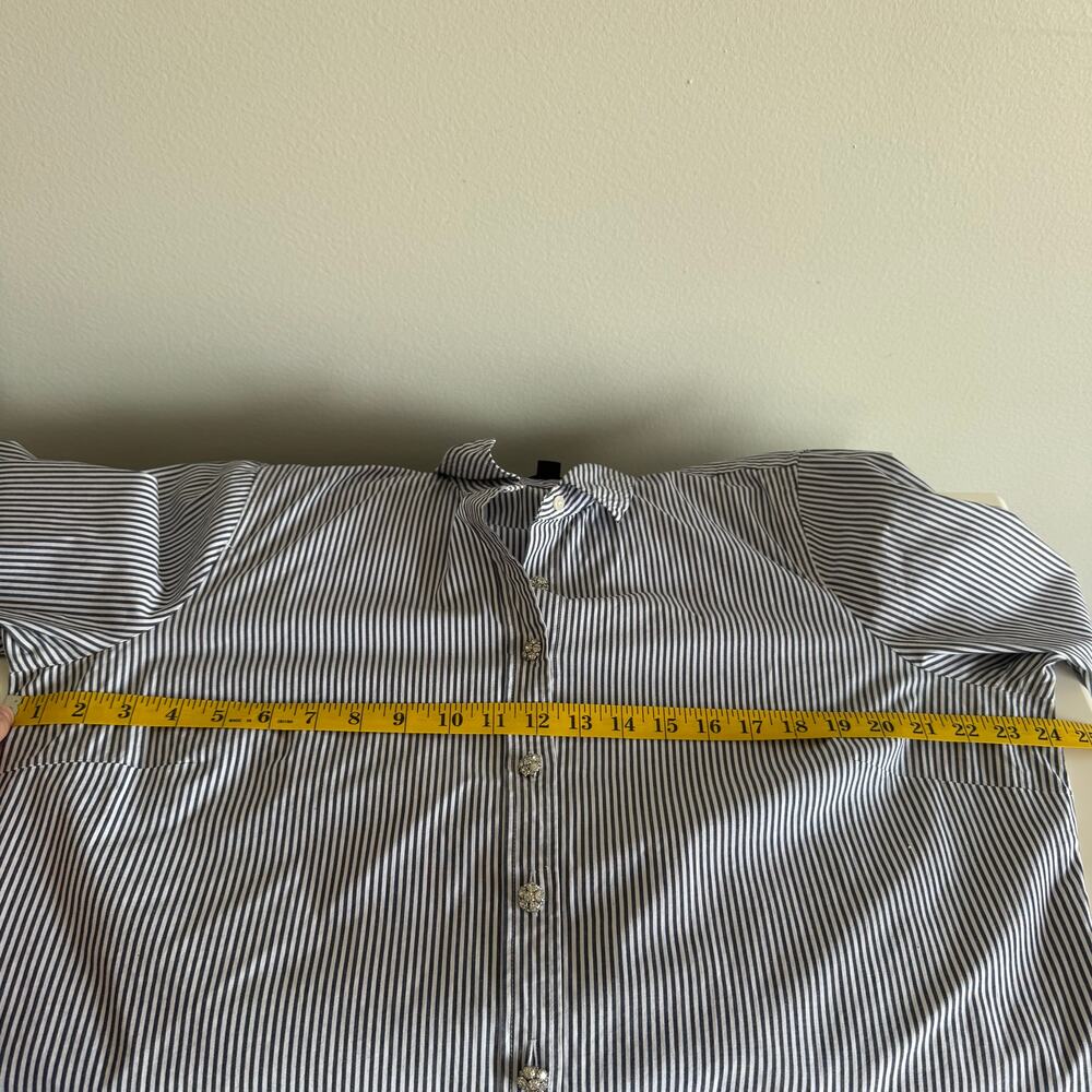 J.Crew Women Button Down Shirt Size 18 Navy White Stripe Jeweled Buttons Cotton - Picture 12 of 14